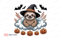 Sloth witch on cloud with pumpkins image Product Image 1