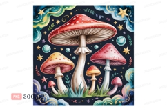 Whimsical mushrooms starry night yellow white Product Image 1