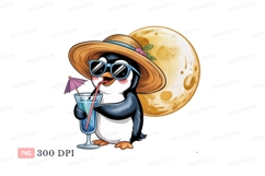 Penguin wearing hat and sunglasses drinking cocktail Product Image 1