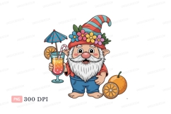 Cheerful gnome with tropical drink and oranges summer Product Image 1