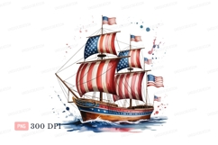 Patriotic sailing ship with american flags image Product Image 1