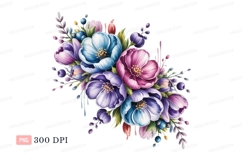 Vibrant floral bouquet watercolor painting flowers Product Image 1