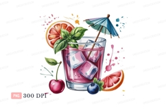 Refreshing pink drink with fruit and umbrella cocktail Product Image 1