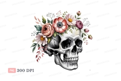 Skull floral crown watercolor flowers Product Image 1