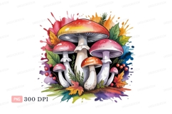 Vibrant mushroom cluster colorful splashes mushrooms Product Image 1