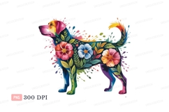Colorful floral dog clipart illustration Product Image 1