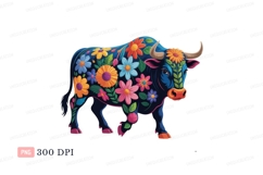 Floral bull walking flowers blue Product Image 1