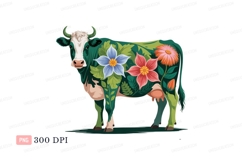 Green cow adorned with colorful flowers and leaves Product Image 1