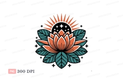 Orange lotus sun teal leaves flower Product Image 1