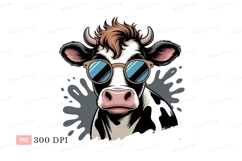 Cool cow wearing sunglasses black white Product Image 1