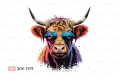 Highland cow wearing sunglasses aviator colorful Product Image 1