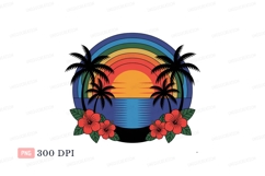 Tropical sunset rainbow ocean palms hibiscus image Product Image 1