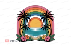Tropical sunset beach rainbow palms image Product Image 1