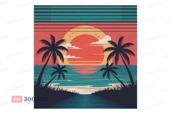 Tropical sunset ocean palms beach trees Product Image 1