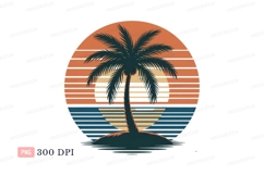 Tropical island sunset Clipart P N G palm tree Product Image 1