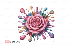 Pink rose colorful paint splashes flower Product Image 1