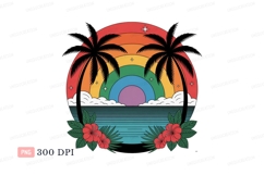 Tropical sunset rainbow palm trees image Product Image 1