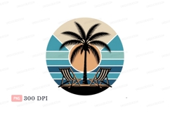 Palm tree beach chairs sunset image Product Image 1