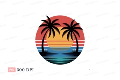 Palm trees ocean sunset Clipart P N G water Product Image 1