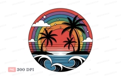 Tropical sunset rainbow palm trees image Product Image 1