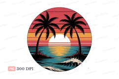 Tropical sunset ocean waves palm trees image Product Image 1