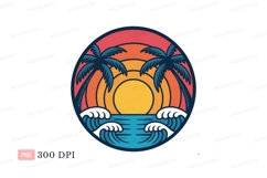 Tropical sunset ocean waves palm trees image Product Image 1