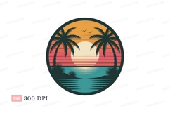 Tropical sunset ocean palm trees image Product Image 1