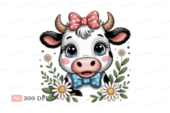Cute cow with bow and flowers animal cartoon Product Image 1