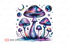 Cosmic mushrooms celestial moon stars image Product Image 1