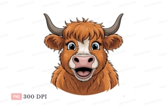 Happy brown cow face with blue eyes animal cartoon Product Image 1