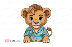 Cute lion cub wearing tropical shirt beach Product Image 1