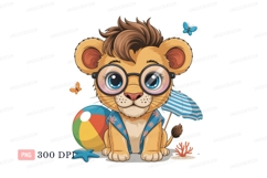 Cute lion cub with beach accessories ball umbrella Product Image 1