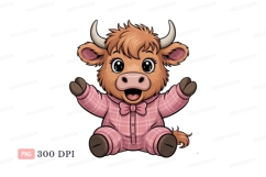 Cute highland cow wearing pink pajamas animal Product Image 1