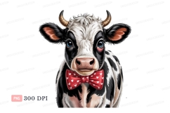 Black white cow wearing red heart bow tie hearts Product Image 1