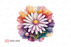 White daisy vibrant watercolor mandala flower yellow Product Image 1
