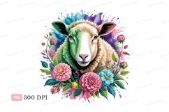 Sheep surrounded by colorful flowers and paint splashes Product Image 1