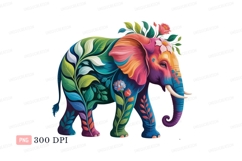 Colorful elephant adorned with floral patterns leaves Product Image 1