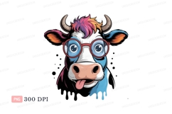 Colorful cow with glasses sticking tongue out image Product Image 1