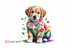 Adorable puppy adorned with vibrant flowers floral Product Image 1