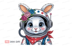 Astronaut bunny with flowers and stars helmet roses Product Image 1
