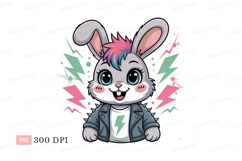 Punk rabbit with colorful mohawk and lightning bolts Product Image 1