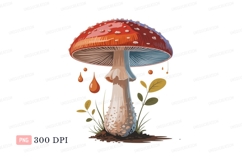 Red mushroom with white spots and dripping liquid image Product Image 1