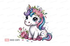 Cute unicorn with flowers and colorful mane fantasy Product Image 1