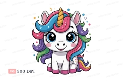 Cute cartoon unicorn with colorful mane fantasy magical Product Image 1
