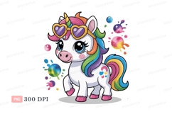 Cute unicorn with heart sunglasses and rainbow mane Product Image 1