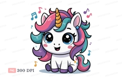 Cute unicorn with colorful mane and musical notes fantasy Product Image 1