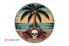Skull palm tree beach sunset Clipart P N G ocean Product Image 1