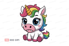 Cute cartoon unicorn with rainbow mane fantasy magic Product Image 1