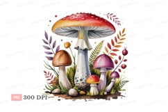 Colorful forest fungi with leaves mushrooms nature Product Image 1