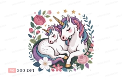 Mother unicorn and baby unicorn embracing embrace floral Product Image 1